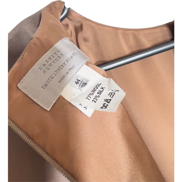 BARNEYS NEW YORK Beige Nude Italian Silk Wool Sheath Classy Dress Pockets 10 - Picture 4 of 10
